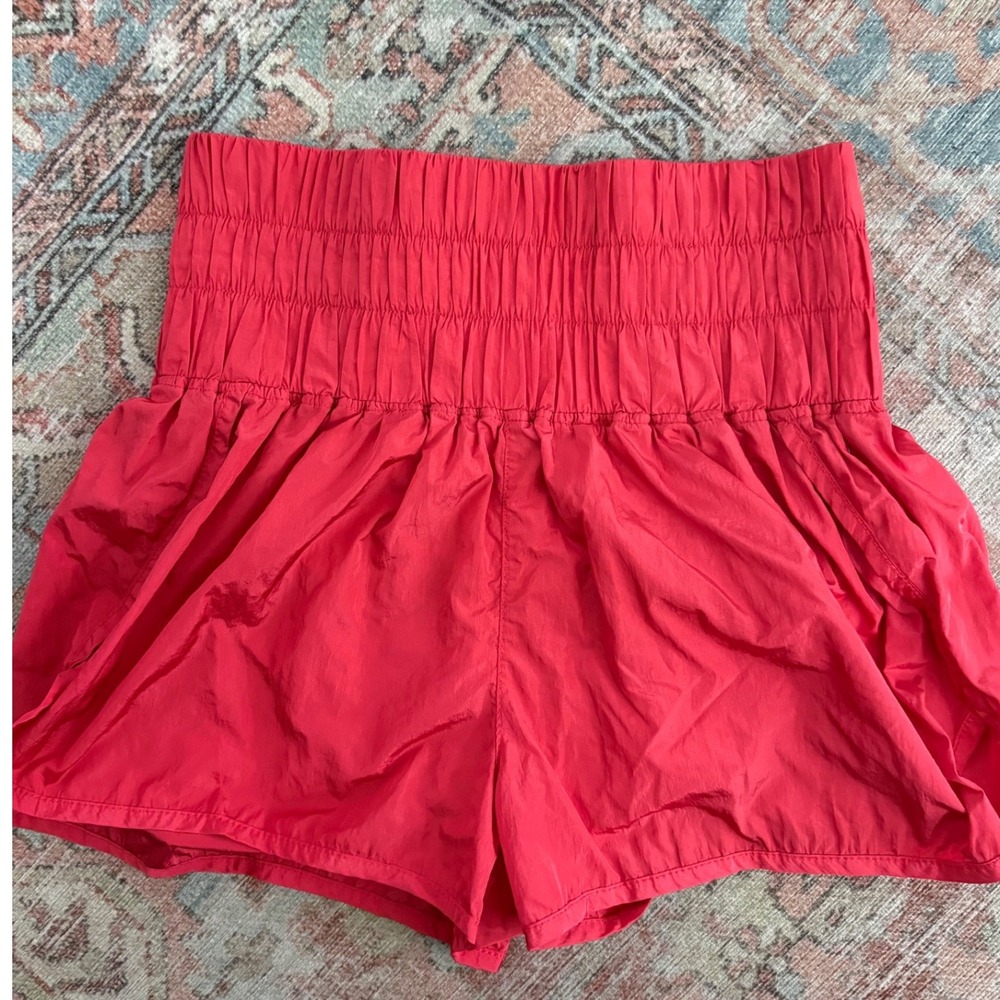 Free People Movement The Way Home Shorts Red High Waisted Smocked Athletic M